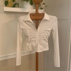 Urban Outfitters Ruched Long Sleeve Twist White Shirt